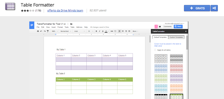 personalizzare tabelle google documenti